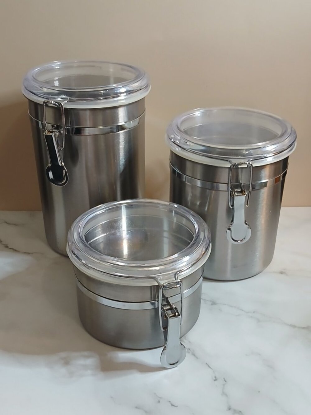 Three Stainless Steel Food Containers/Canisters by OGGI